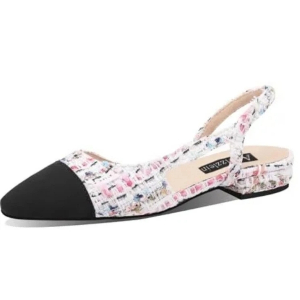 Adrizzlein FIRE! NIB! Slingback Flat Pumps Closed Front in White Multi. Sz 5.